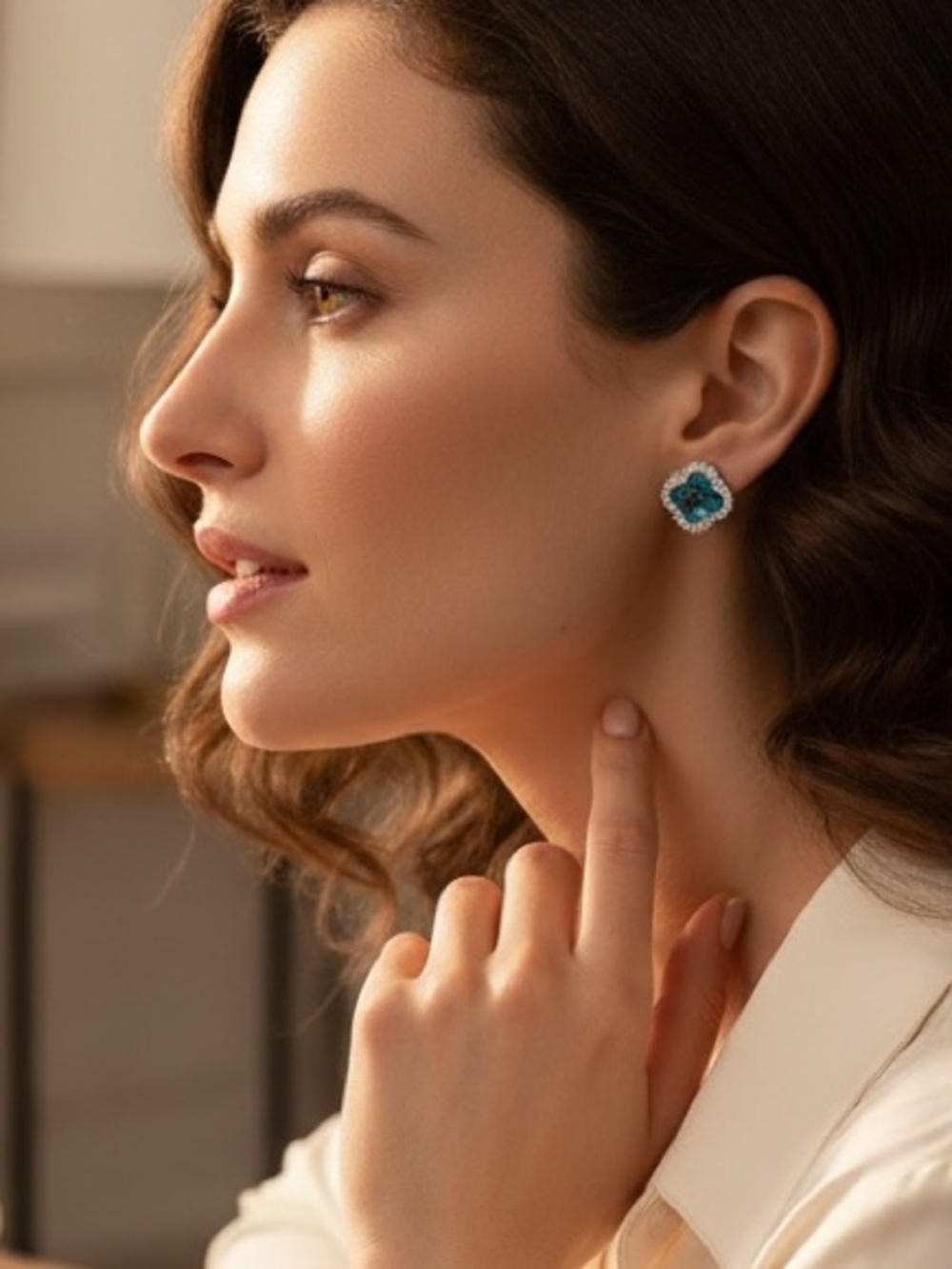 London Blue Topaz Crystal Clover Halo Stud Earrings | NWT